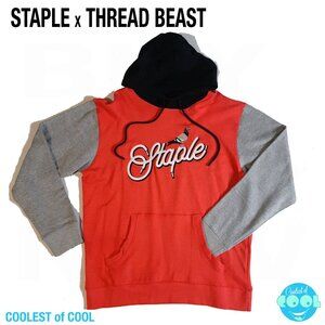 Staple Pigeon X Thread Beast logo Hoodie size Large Pink & Grey Fleece Pullover